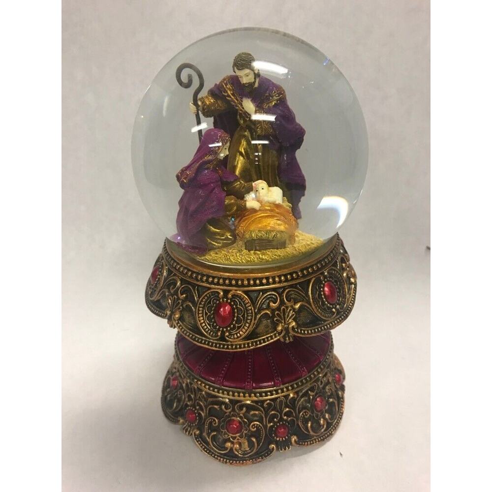 Vintage musical globe Christmas 3 tier manger Mary Joseph Baby Jesus holiday